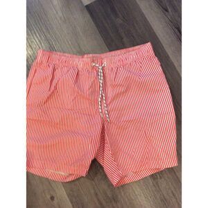 Maamgic Large L Mens Swim Trunks Red White Nautical Look Striped